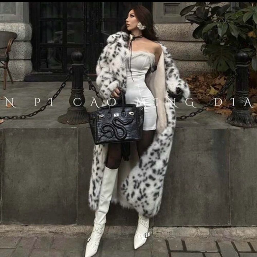 Leopard Print Long Faux Fur Coat
